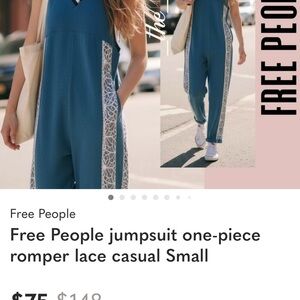 Free People Blue and White Lace Jumpsuit